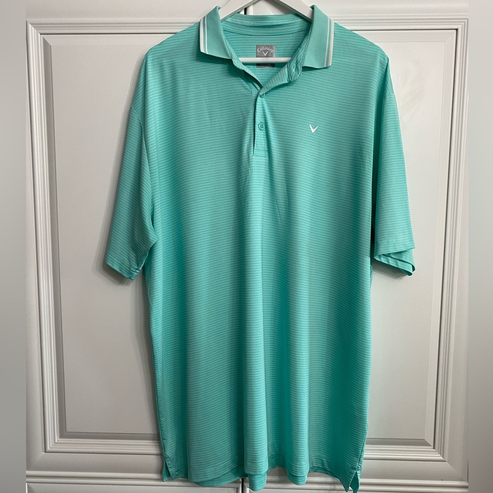 Callaway Opti-Dry Men's Size XL Green and White Striped Polo Shirt Golf Tennis